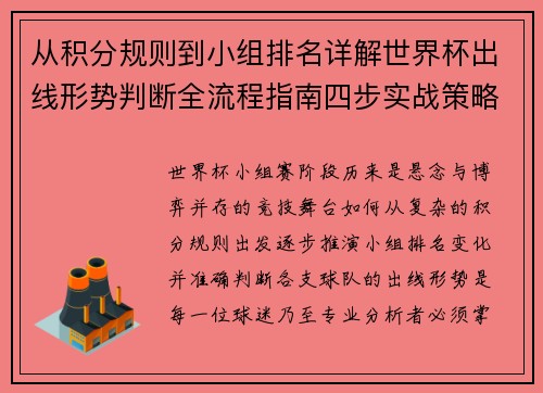 从积分规则到小组排名详解世界杯出线形势判断全流程指南四步实战策略 从积分规则到小组排名详解世界杯出线形势判断全流程指南四步实战策略